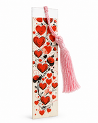 Marque-page avec pompon rose – Motif cœurs