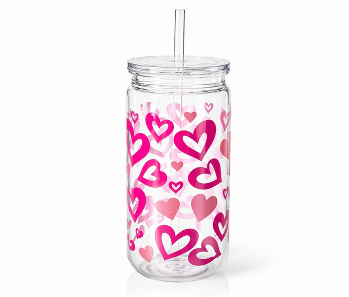 Gobelet cœur 2 avec couvercle transparent & paille