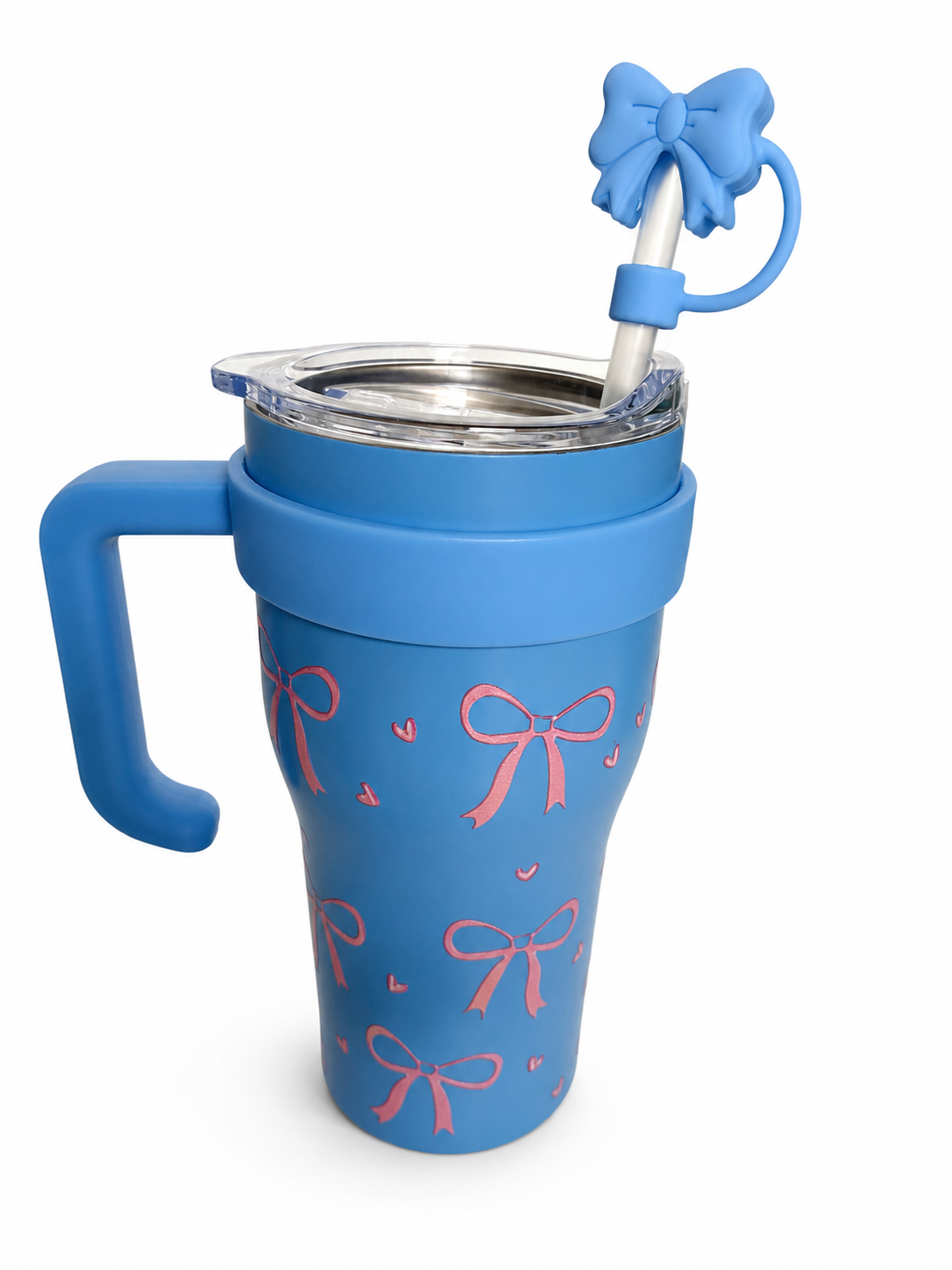Gourde Tumbler Isotherme – Bleu & Nœuds Roses