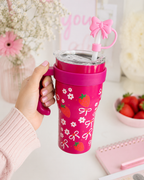 Gourde Tumbler Isotherme – Rose Fraises & Fleurs