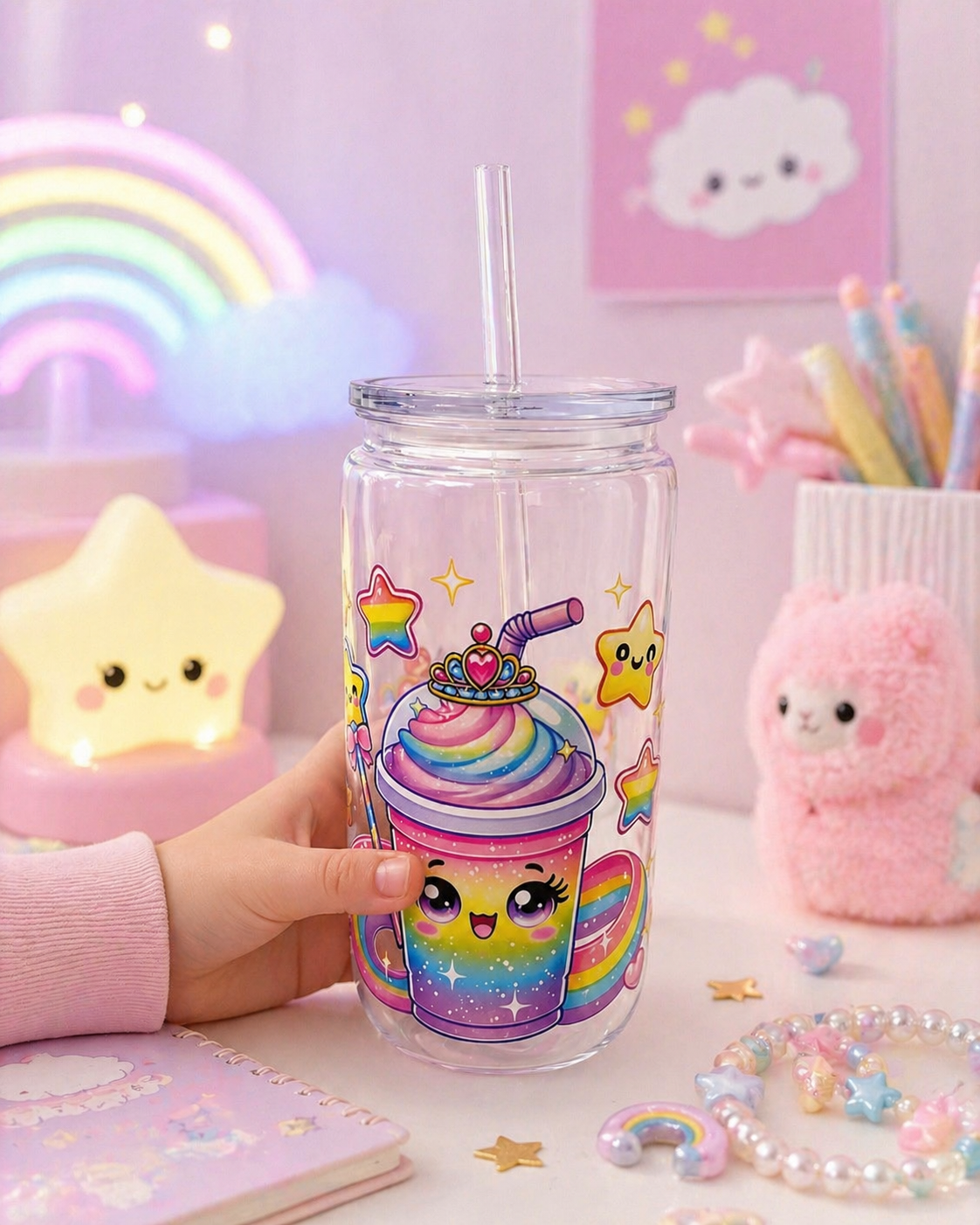 Gobelet Rainbow Kawaii avec paille