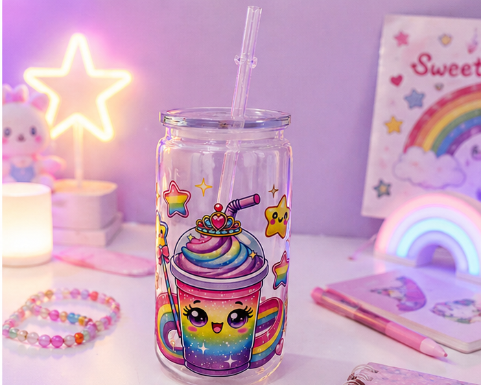 Gobelet Rainbow Kawaii avec paille