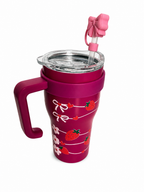 Gourde Tumbler Isotherme Rose – Fraises & Nœud