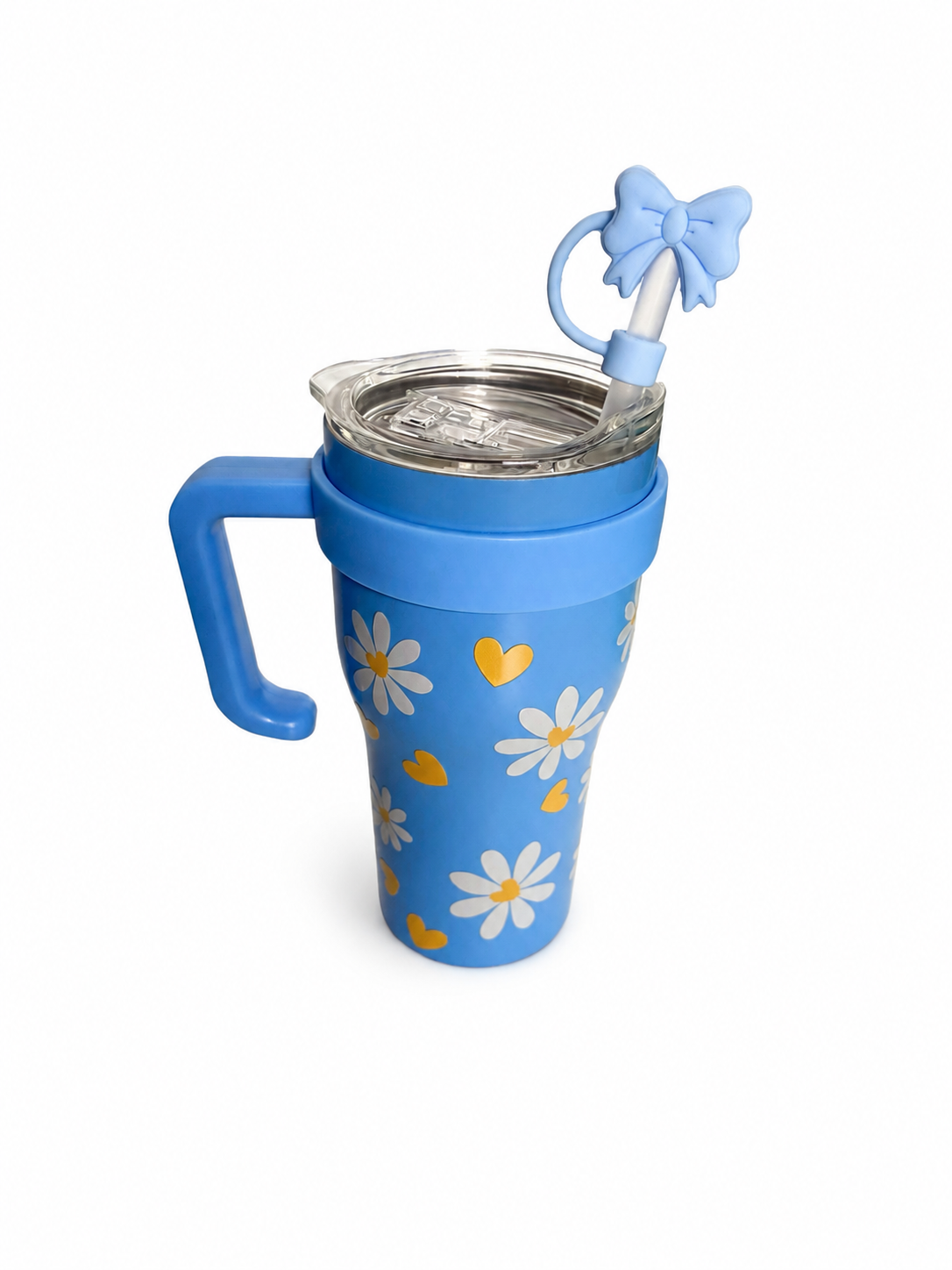 Gourde Tumbler Isotherme Bleue – Motif Marguerites