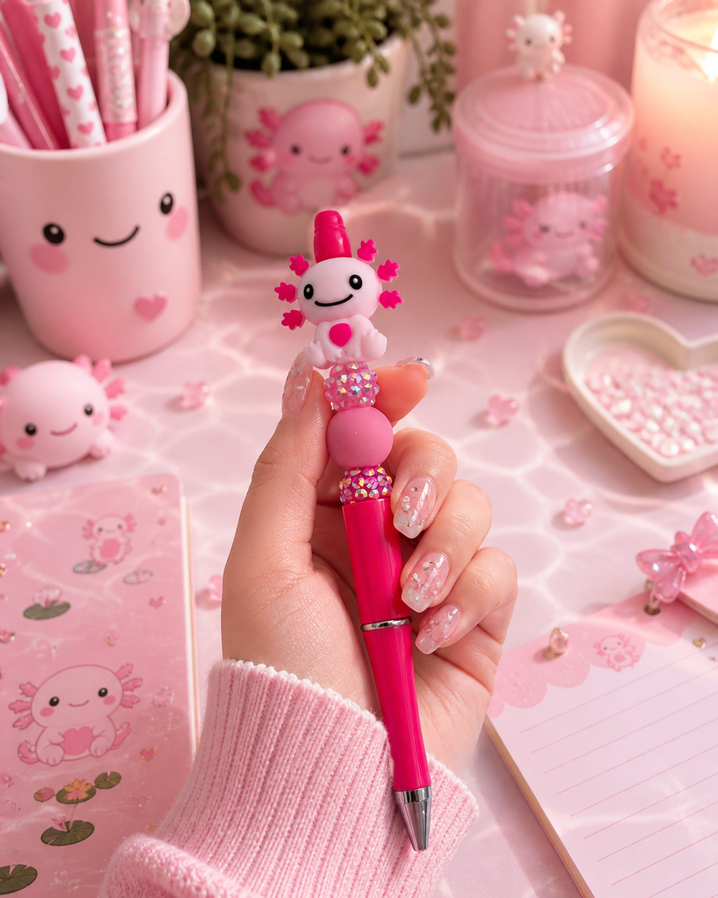 Stylo fantaisie axolotl rose