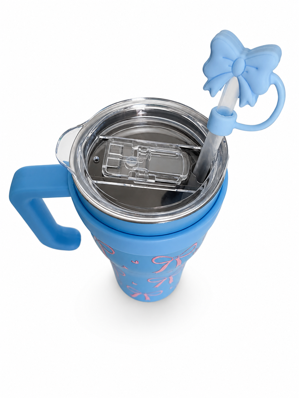 Gourde Tumbler Isotherme – Bleu & Nœuds Roses