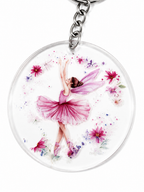 Porte-clés pompon rose avec fée danseuse