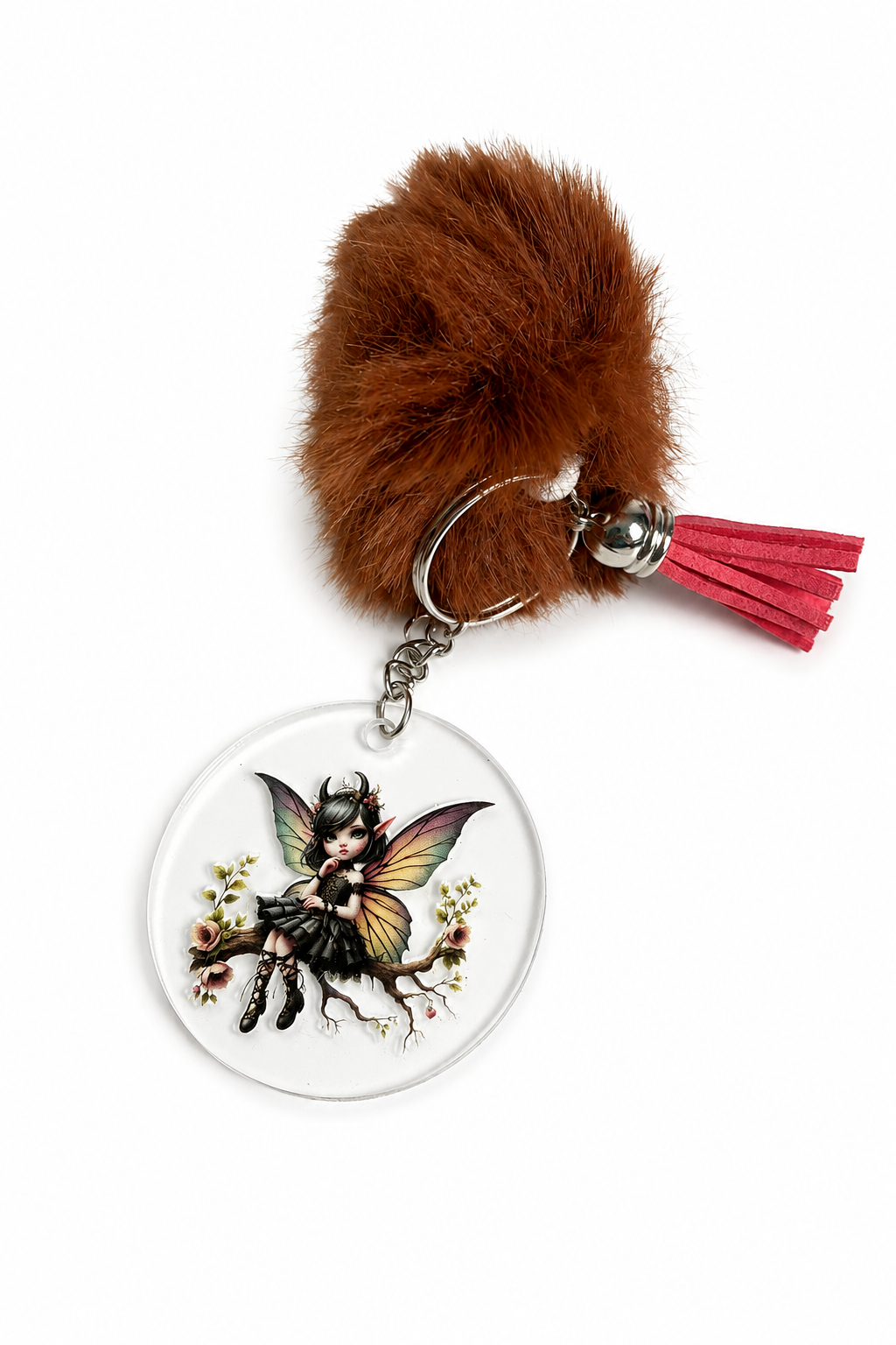 Porte-clés féerique avec pompon chocolat