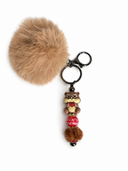 Porte-clés pompon beige avec hamster cœur