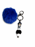Porte-clés pompon bleu avec figurine jinu