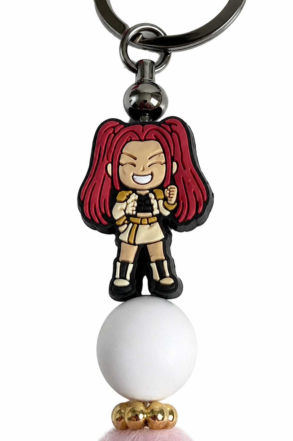 Porte-clés pompon rouge avec figurine mira
