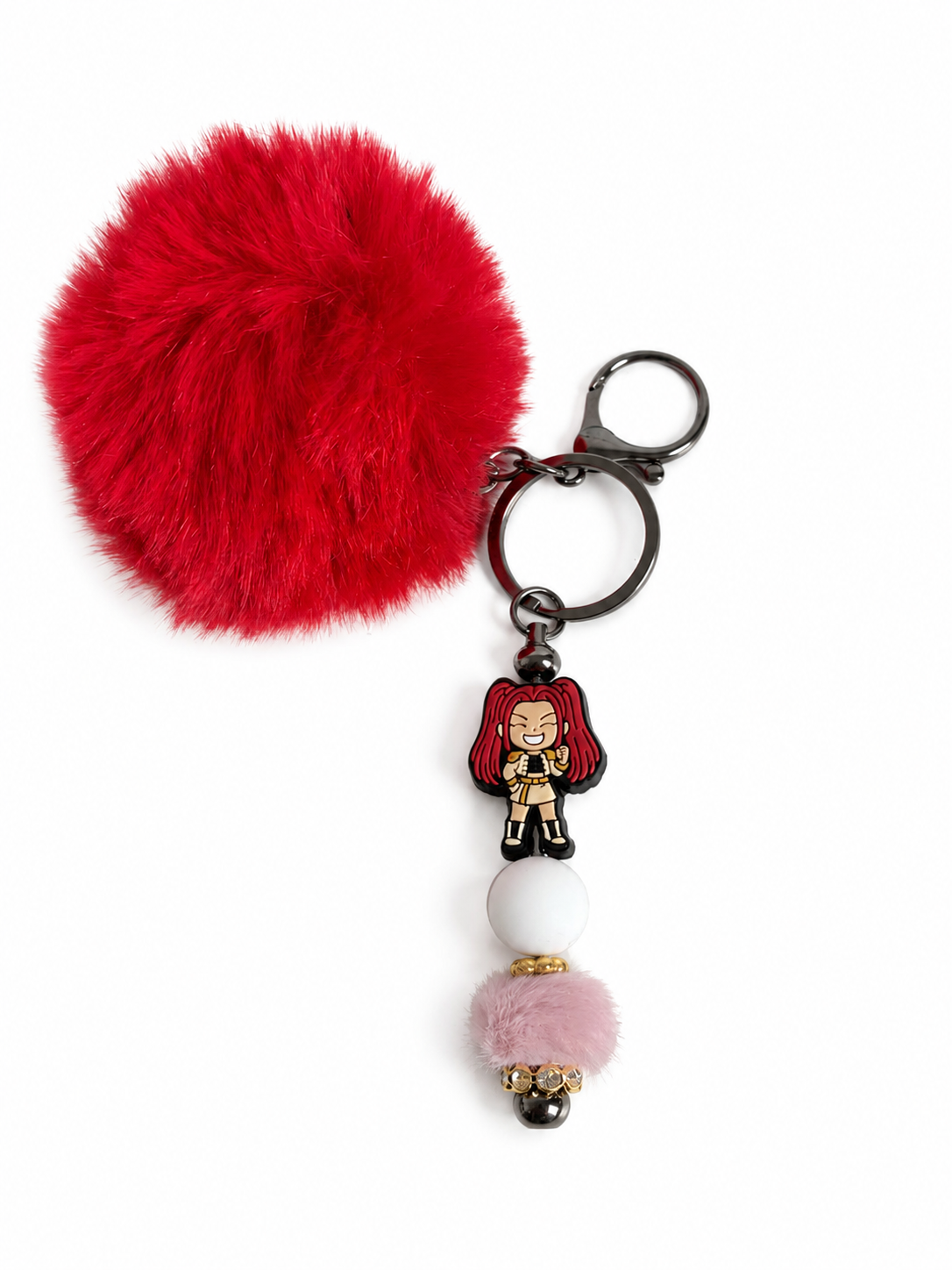 Porte-clés pompon rouge avec figurine mira
