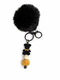 Porte-clés pompon noir avec ourson fleuri
