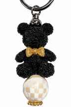 Porte-clés pompon noir avec ourson fleuri