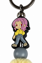 Porte-clés pompon gris avec figurine romance