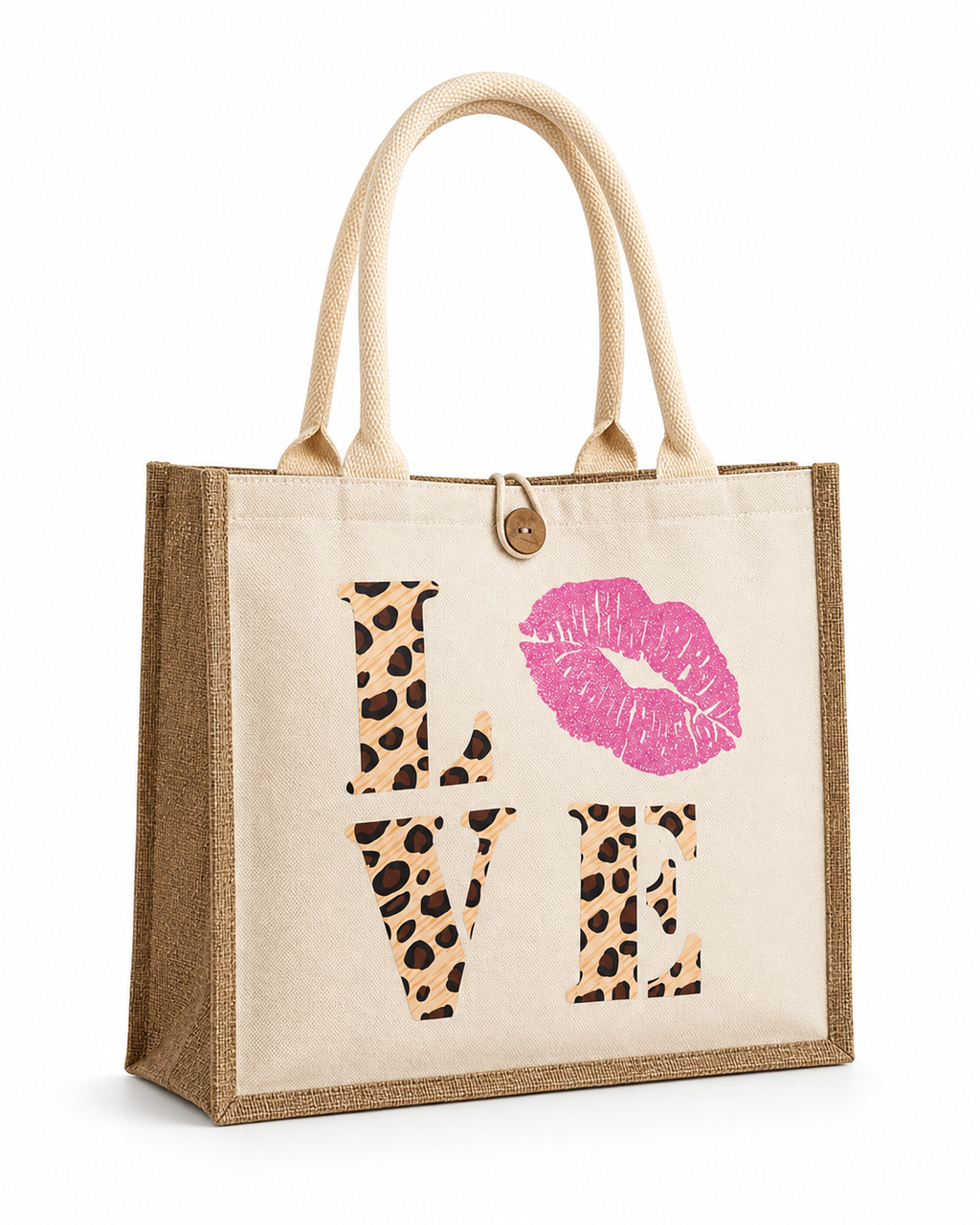 Sac love rose en toile effet lin stratifié