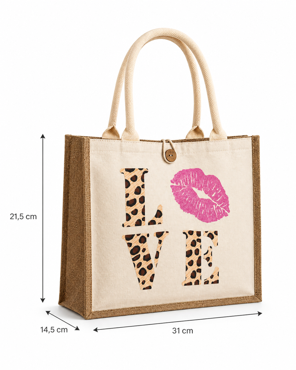 Sac love rose en toile effet lin stratifié