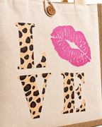 Sac love rose en toile effet lin stratifié