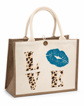 Sac love bleu en toile effet lin stratifié