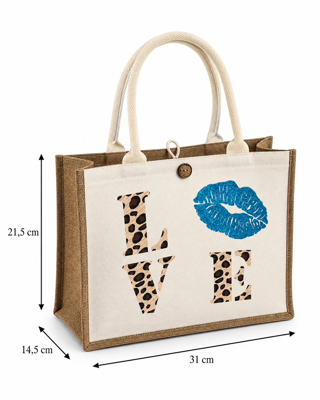 Sac love bleu en toile effet lin stratifié