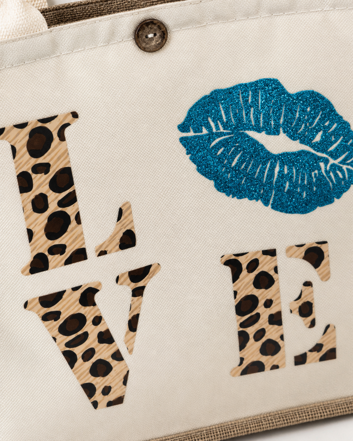 Sac love bleu en toile effet lin stratifié