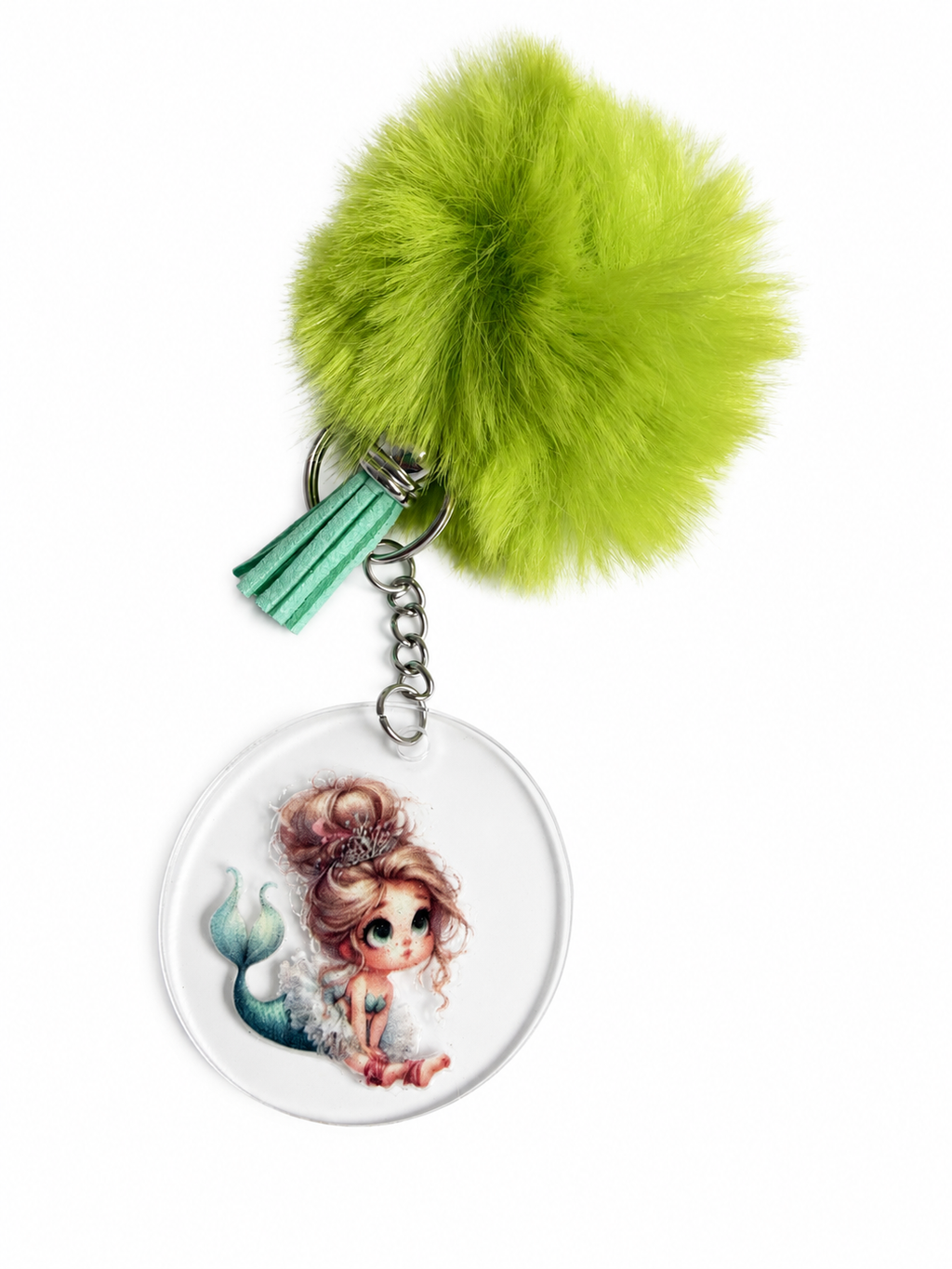 Porte-clés sirène avec pompon vert anis