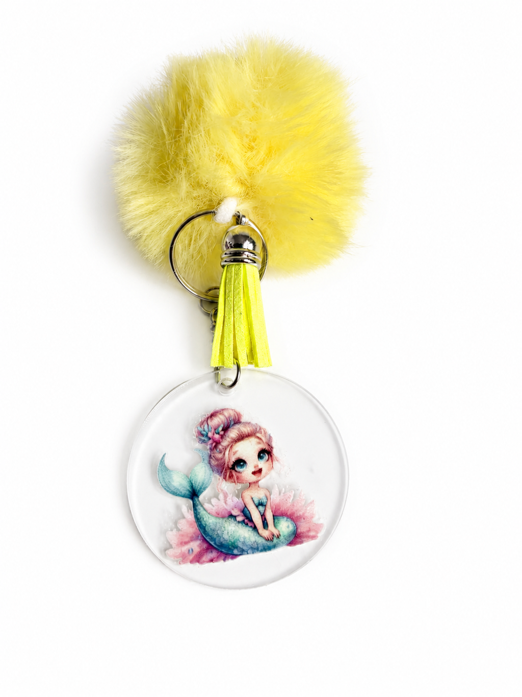 Porte-clés petite sirène avec pompon jaune