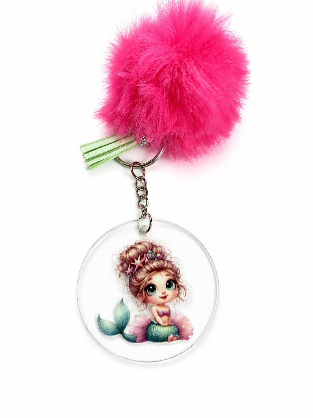 Porte-clés petite sirène avec pompon rose