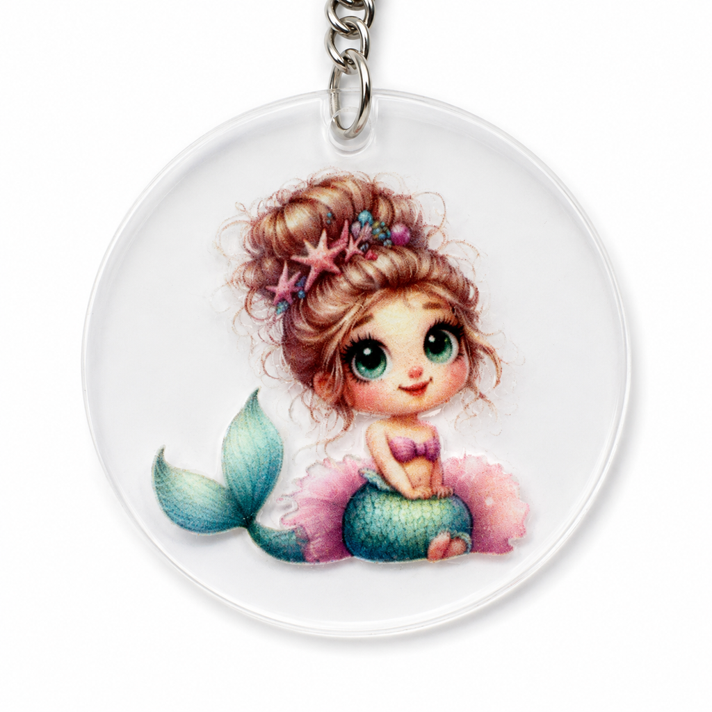 Porte-clés petite sirène avec pompon rose
